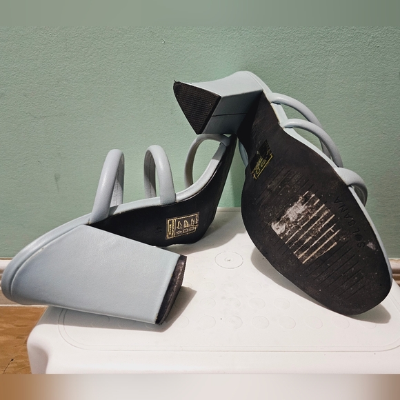 SOL SANA Deon Ice Blue Leather Mules Block High Heel Sandals sz 41 - Picture 10 of 10